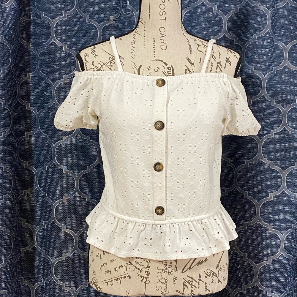 Moon & Stars 🌟 Off-Shoulder Eyelet Peplum Blouse